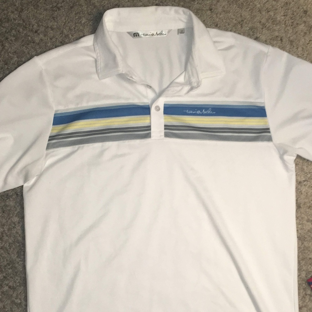 Travis Matthew White Striped Polo Mens Sz M EUC